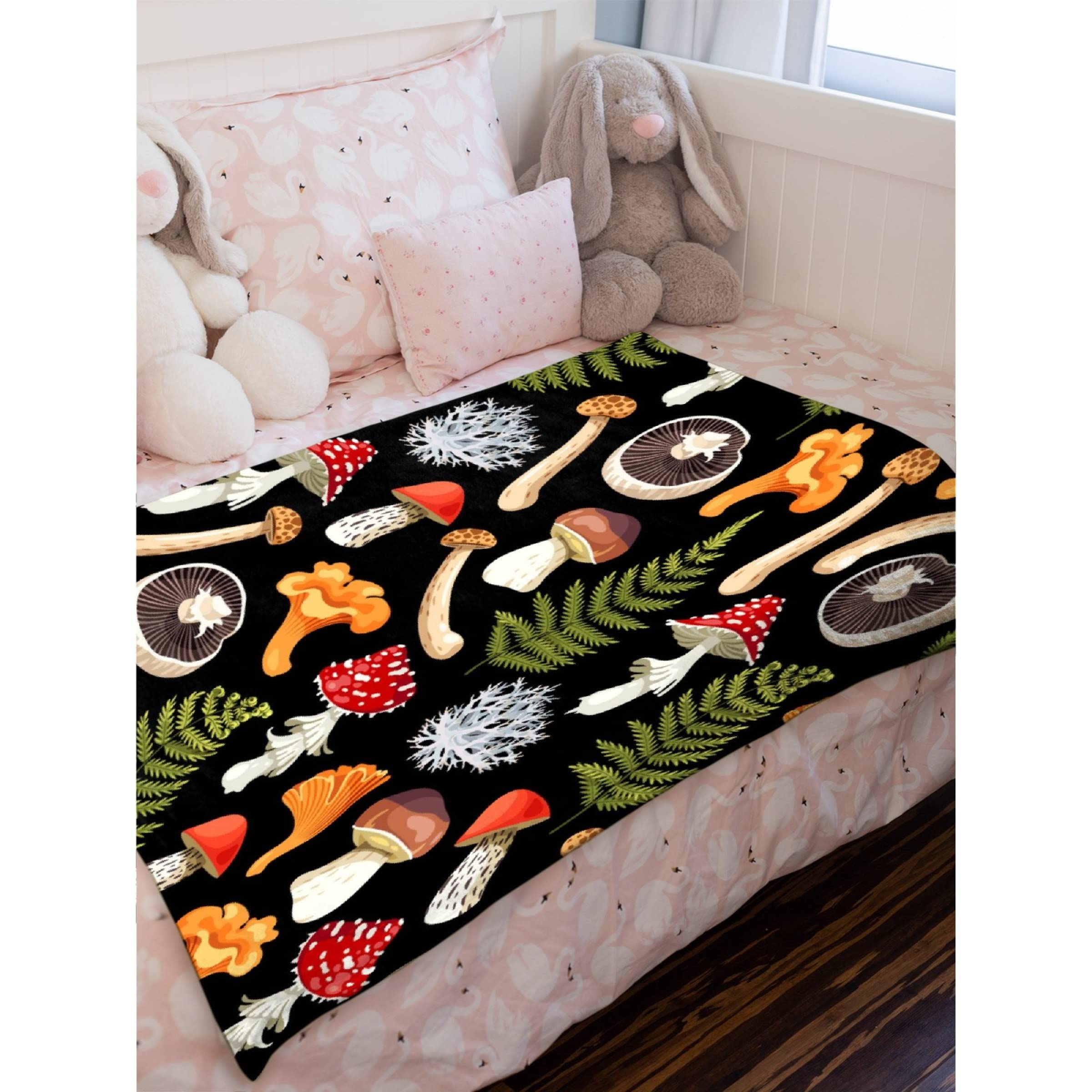 Avalokitesvara Edible Raw Mushroom Print Flannel Blanket - Super Soft & Warm 60x50 Inch - Cozy Throw for Bed, Couch, Sofa - Perfect Gift for Teens & Adults - Home Decor, Meditation Room, Yoga Studio