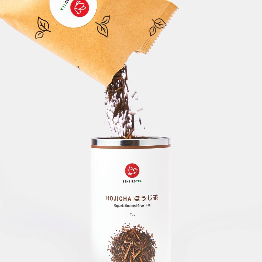 Organic Hojicha Japanese Roasted Green Tea - Premium Loose Leaf Tea from Shizuoka, Japan - 1.76oz/50g in Airtight Tin - Perfect for Relaxation, After Dinner or Cold Weather Warmth
