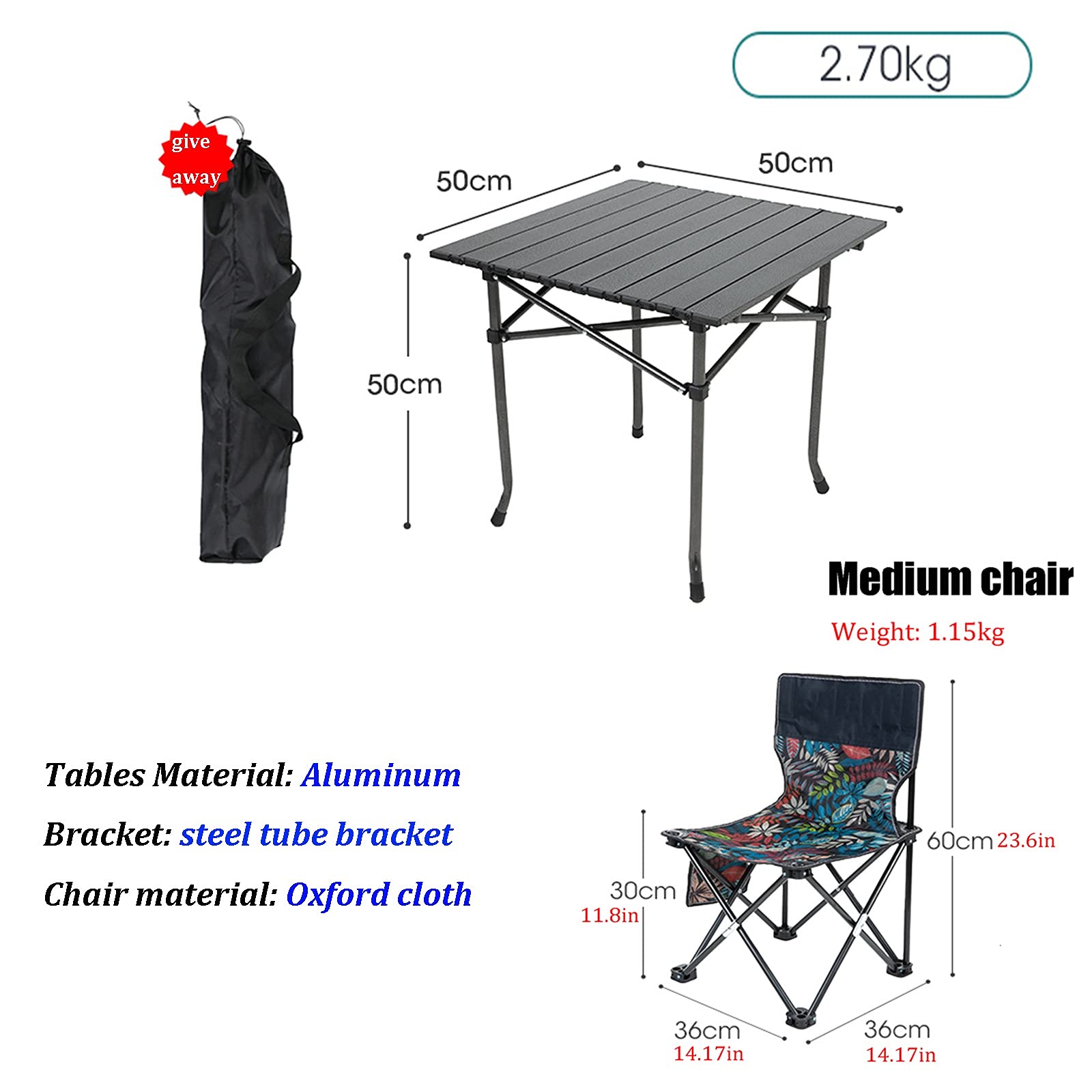 Portable Folding Camping Table & Chair Set - Lightweight Square Outdoor Picnic Table with Easy Fold Design - Perfect for Backpacking, Beach, BBQ, Tailgating & RV Trips (Package 1)