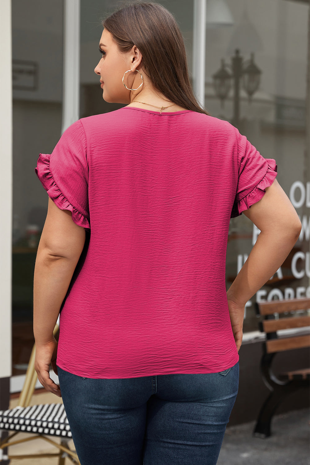 Curvy Fit Ruffled Short Sleeve Blouse for Women | Flattering Plus Size Summer Top | Perfect for Casual Outings & Date Nights
