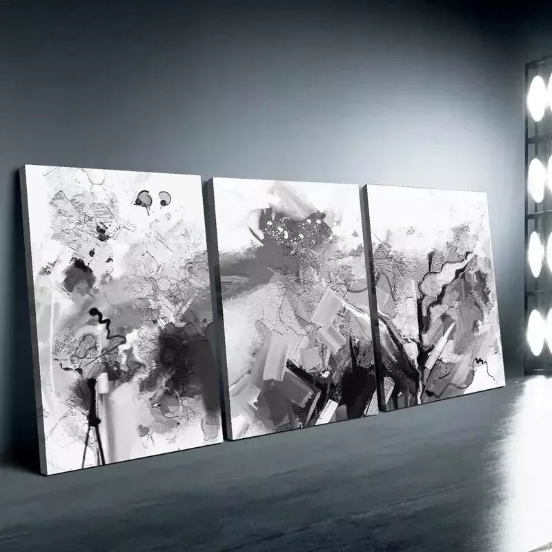3-Piece Abstract Black & White Brushstroke Canvas Wall Art Set - 50x70cm Framed Wall Decor - High Quality Print - 100% Australian Made - Ready to Hang - Perfect for Living Room, Bedroom & Office Decor
