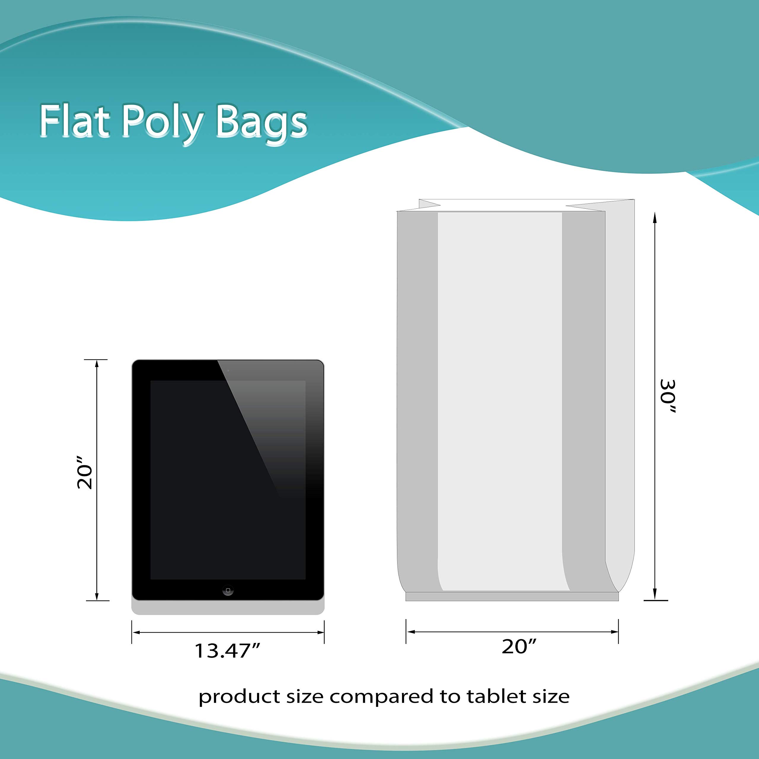 APQ 500 Pack Jumbo Flat Poly Bags 20x30 Inches - Clear Polyethylene Storage Bags 1.25 Mil Thickness for Industrial, Food Service & Healthcare | Perfect for Shipping, Retail Packaging & Organizing Supplies