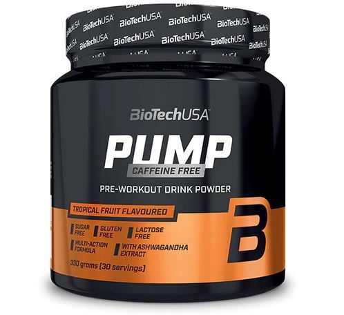 BioTechUSA Pump Caffeine Free Pre-Workout Supplement - Tropical Fruit Flavor 330g for Muscle Energy & Endurance | Gym, Fitness & Bodybuilding Training