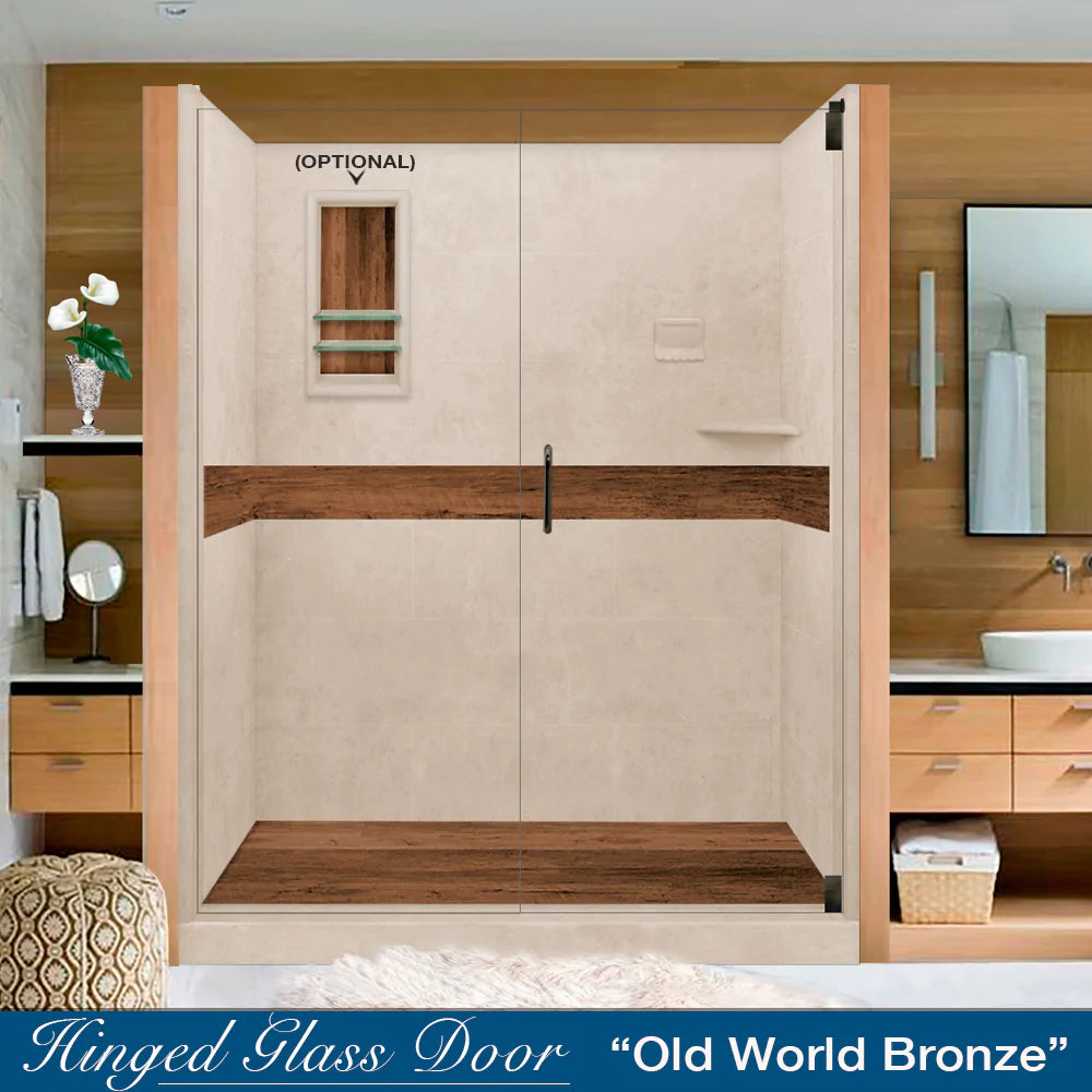 Lifeproof Burnt Oak Brown Sugar 60-Inch Alcove Stone Shower Enclosure Kit - Waterproof Bathroom Upgrade for Modern Homes