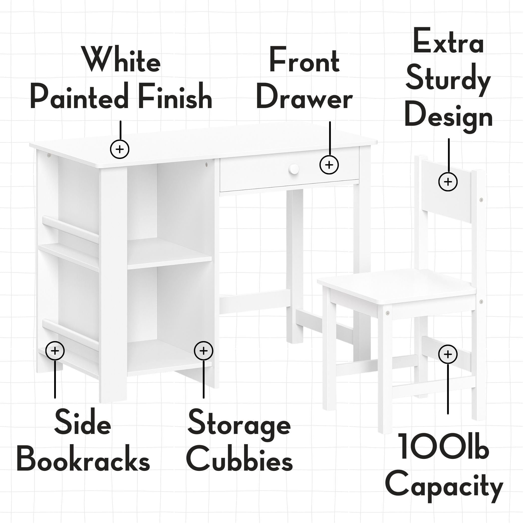 RiverRidge Kids Study Desk and Chair Set with Storage Cubbies, Drawer & Bookshelves - Adjustable Height Children's Art Table for Bedroom, Homeschool or Playroom - Includes 2 Foldable Fabric Storage Bins in Turquoise Blue