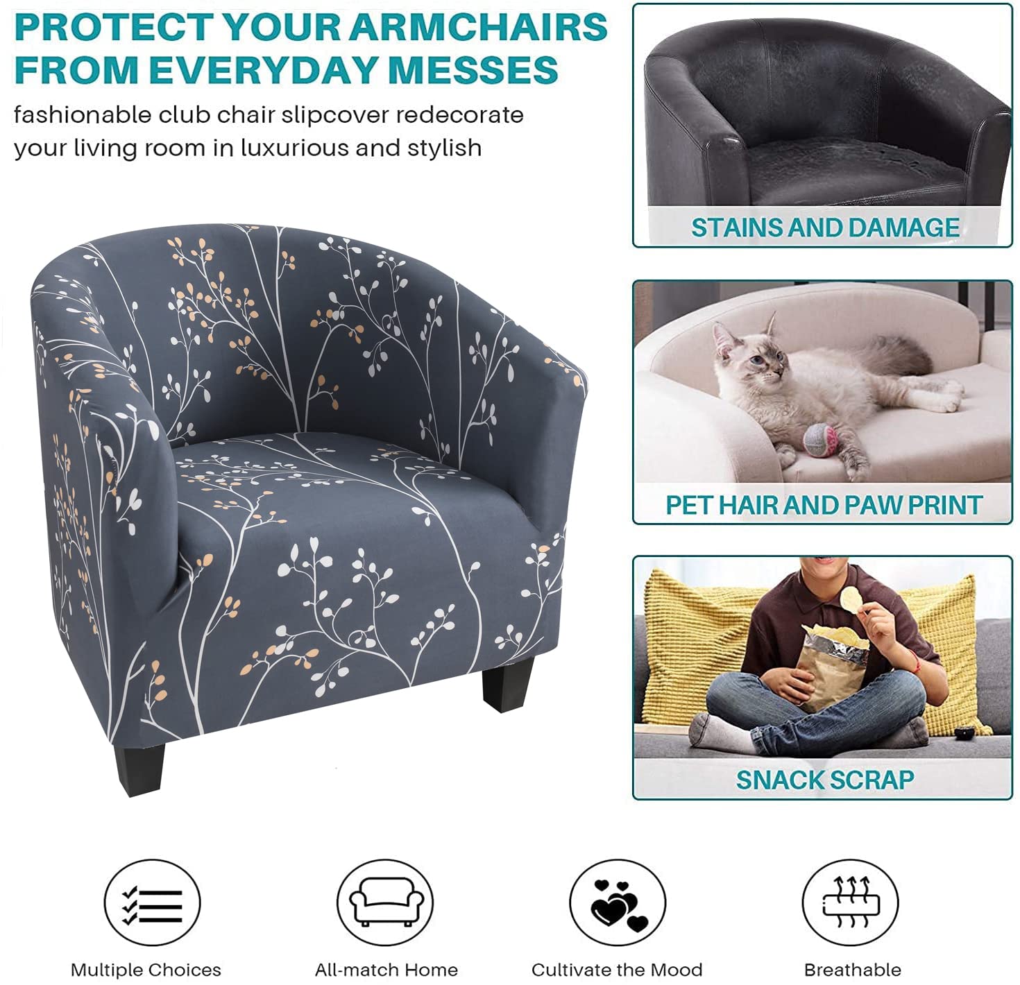 Stretchable NILUOH Club Chair Slipcover - Breathable Armchair & Sofa Cover Protector for Living Room Furniture (04) - Perfect for Home, Office & Lounge Decor