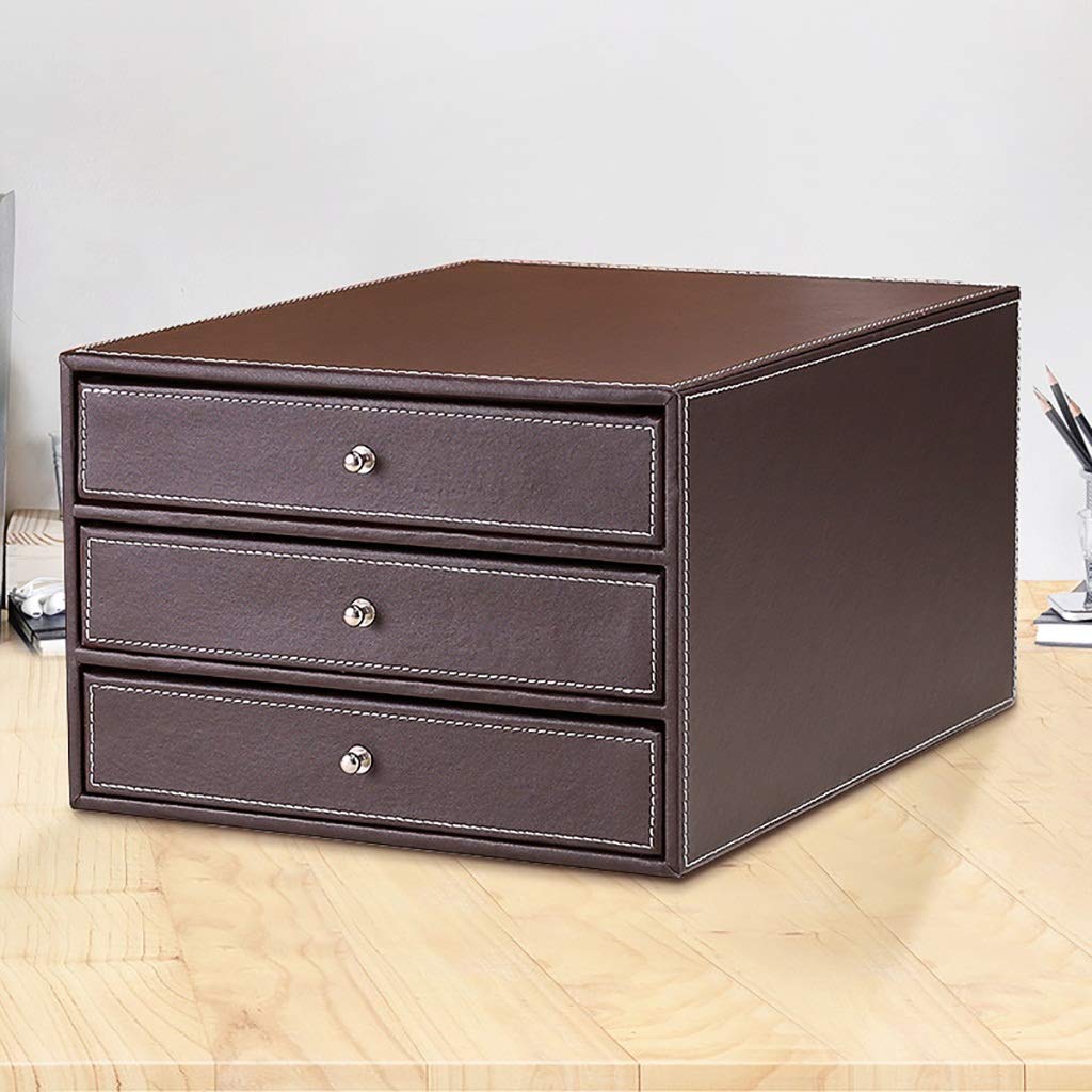 XBSXP 3-Layer Leather Desktop Organizer - A4 File Storage Box, Office Drawer Cabinet for Documents & Stationery - Perfect for Home Office, Study Desk & Workspace Organization (Brown)