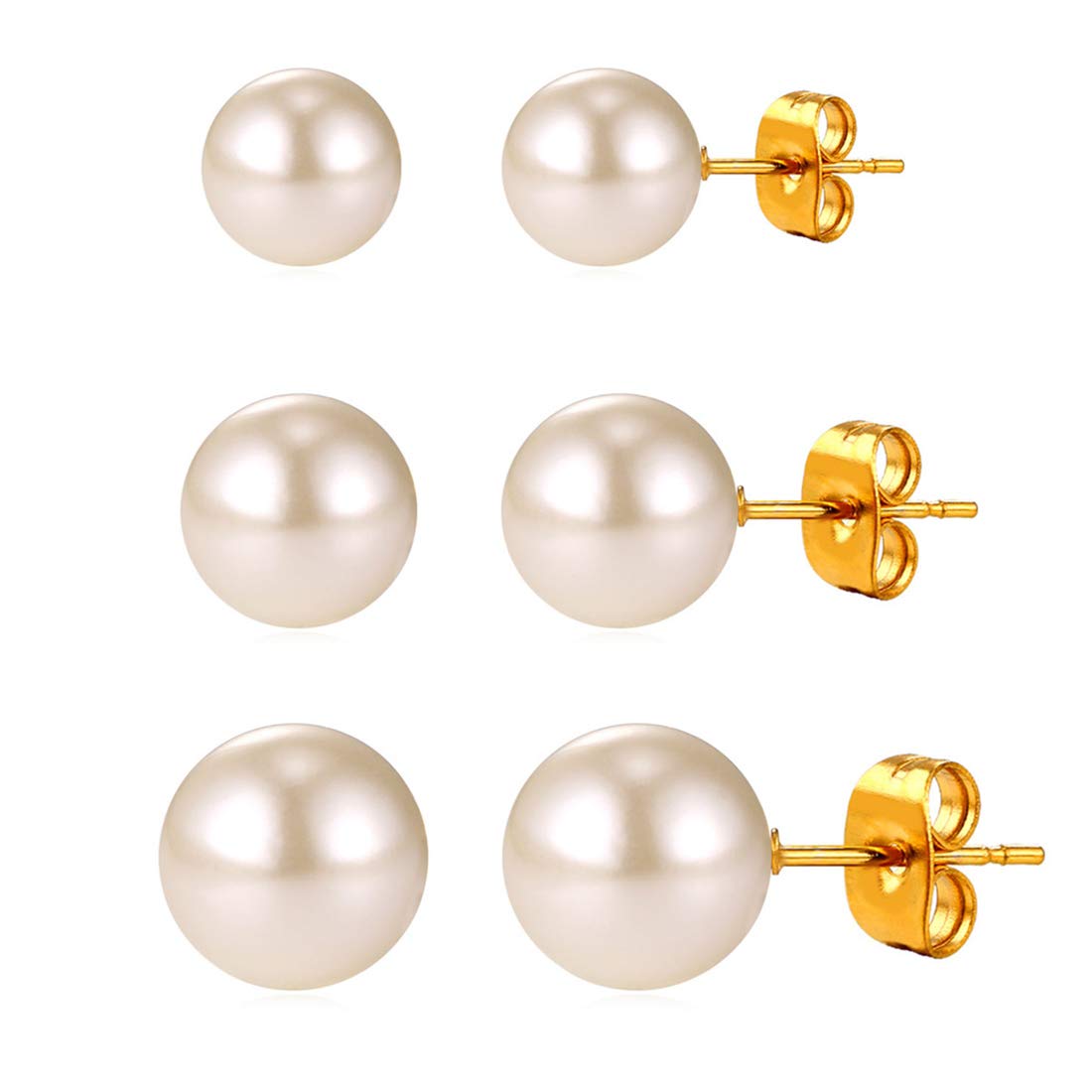 U7 Cat Stud Earrings - Sterling Silver/Black/Gold Plated, Birthstone Kitten Earrings with Faux Pearls, Cute Dainty Jewelry Gift for Women & Teen Girls - Perfect for Birthdays, Valentine's Day & Everyday Wear