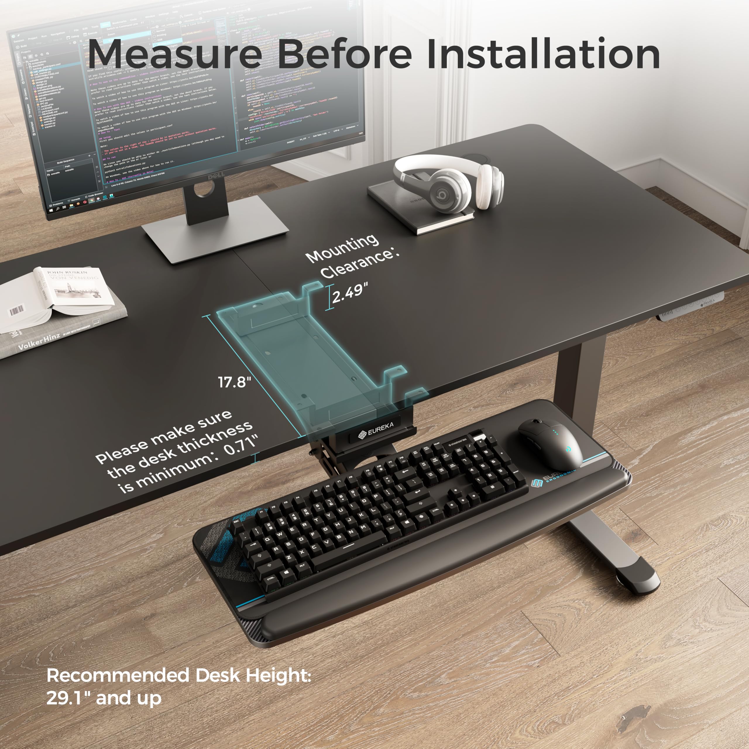 EUREKA ERGONOMIC Adjustable Under Desk Keyboard Tray - 25x9.13