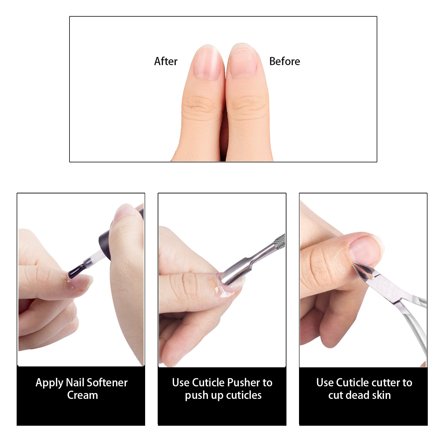 **Ejiubas Cuticle Pusher & Cutter Set - Surgical Grade Stainless Steel Cuticle Trimmer & Nipper for Professional Manicure & Pedicure - Durable Nail Care Tools for Fingernails & Toenails - Perfect for Salon, Home Use & DIY Gel Polish Removal**