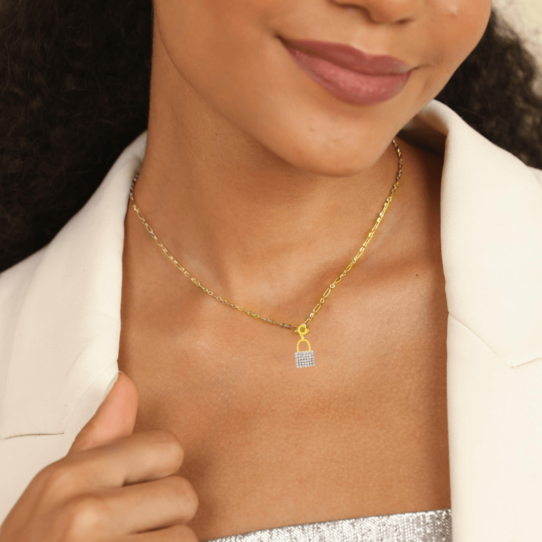 White Sapphire Cluster Charm Padlock Necklace - Elegant Jewelry for Women, Perfect for Gifts, Parties & Everyday Wear