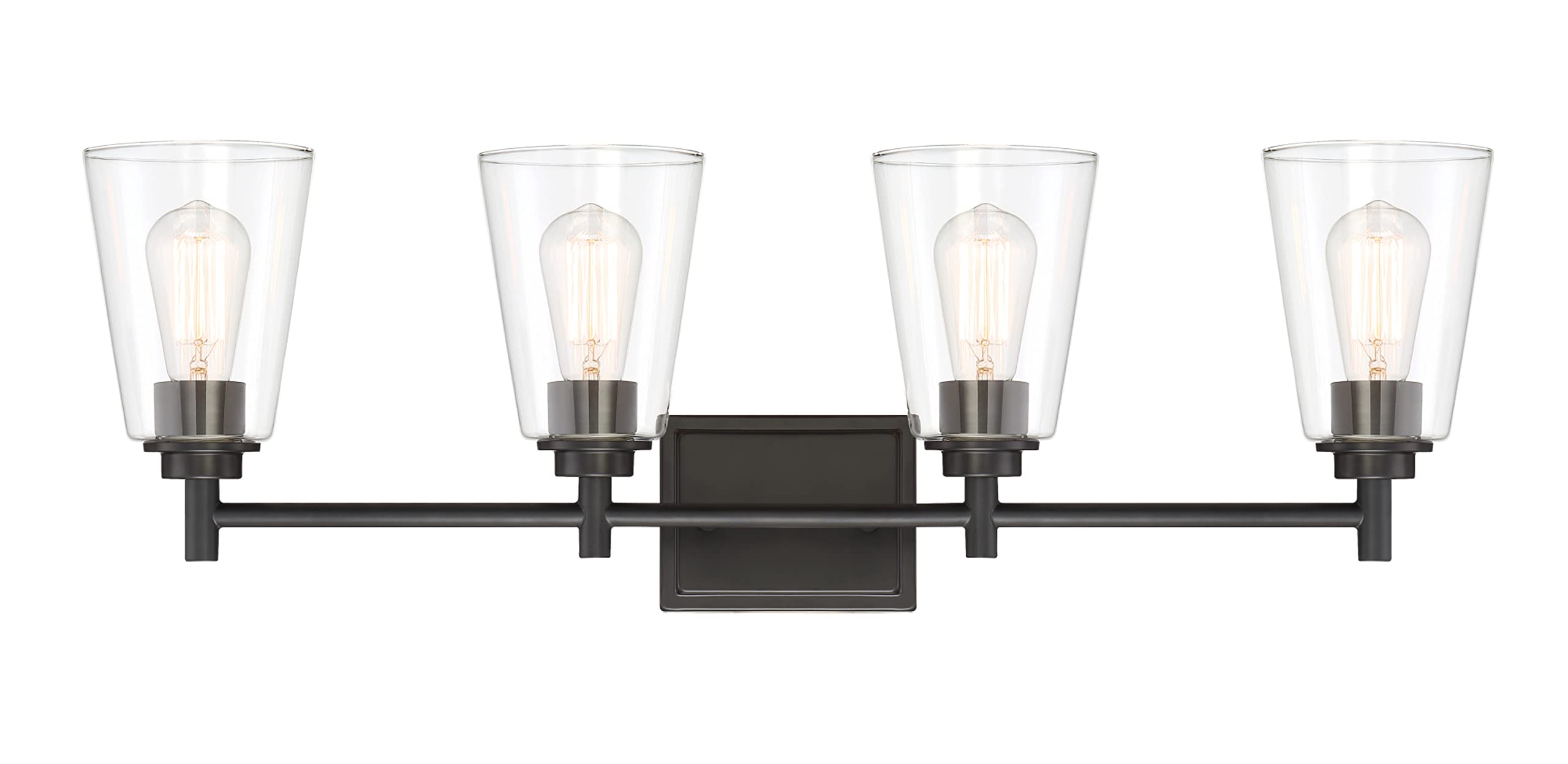 Designers Fountain 4-Lights Westin Vanity Light Fixture - 31 Inch Wall Mount Sconce for Bathroom, Bedroom & Mirror - Matte Black Steel & Glass Indoor Lighting (95704-MB) - Perfect for Modern Home Decor & Vanity Makeup Areas
