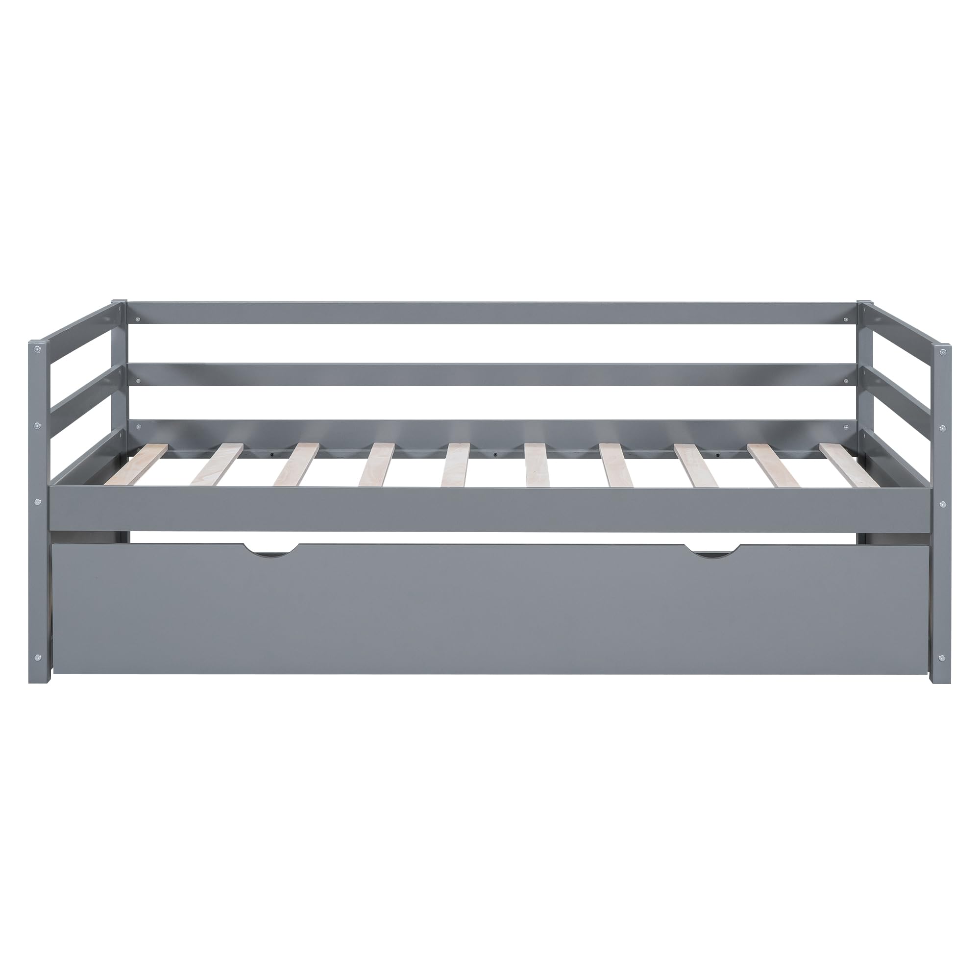 Merax Twin Size Daybed with Trundle - Solid Wood Captain's Bed Frame, Convertible Sofa Bed for Guest Room & Small Spaces (Grey) | Perfect for Home Office, Dorm Room & Studio Apartments