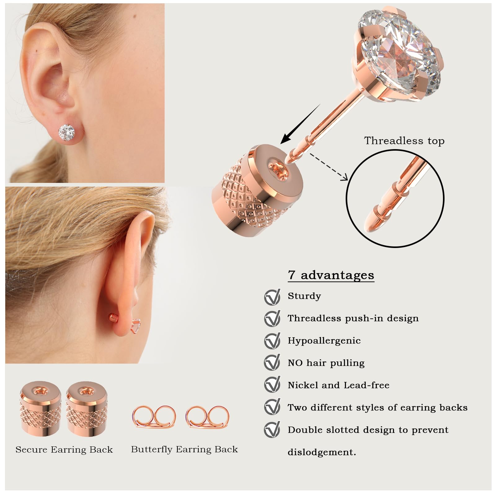 5-6 Pairs Hypoallergenic Surgical Stainless Steel Cubic Zirconia Stud Earrings Set - Flat Back Push-in CZ Ear Studs for Women & Men (2-8mm) | Trendy Cartilage & Lobe Piercing Jewelry for Everyday Wear, Parties & Gifts
