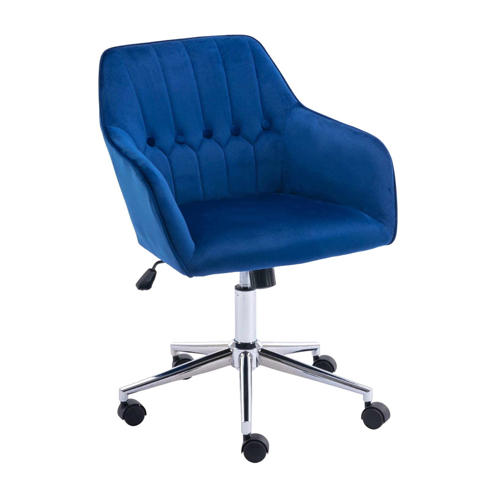 Velvet Swivel Office Chair with Wheels - Cute Accent Desk Chair for Home Office, Bedroom & Living Room - Blue Vanity Armchair for Work, Study & Relaxation