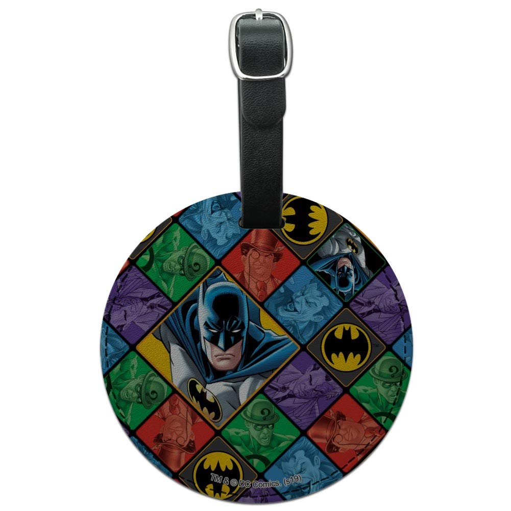 Batman & Villains Pattern Leather Luggage Tag - Round Carry-On ID Tag for Suitcase - Perfect for Travel, Business Trips & Cosplay Events