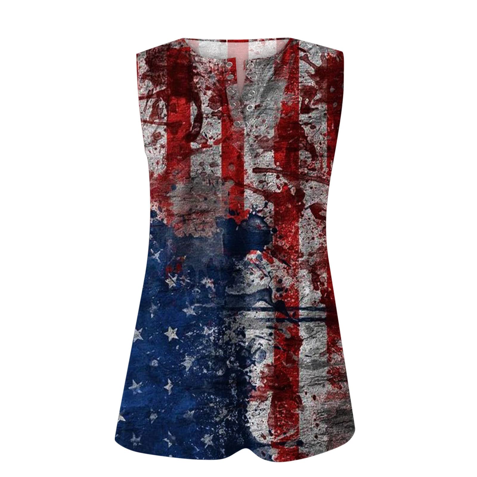 4th of July Patriotic Women's V-Neck Off Shoulder Loose Tunic Top with American Flag Print | Casual Summer Outfit, Independence Day Party Wear, BBQ & Fireworks Celebration Apparel