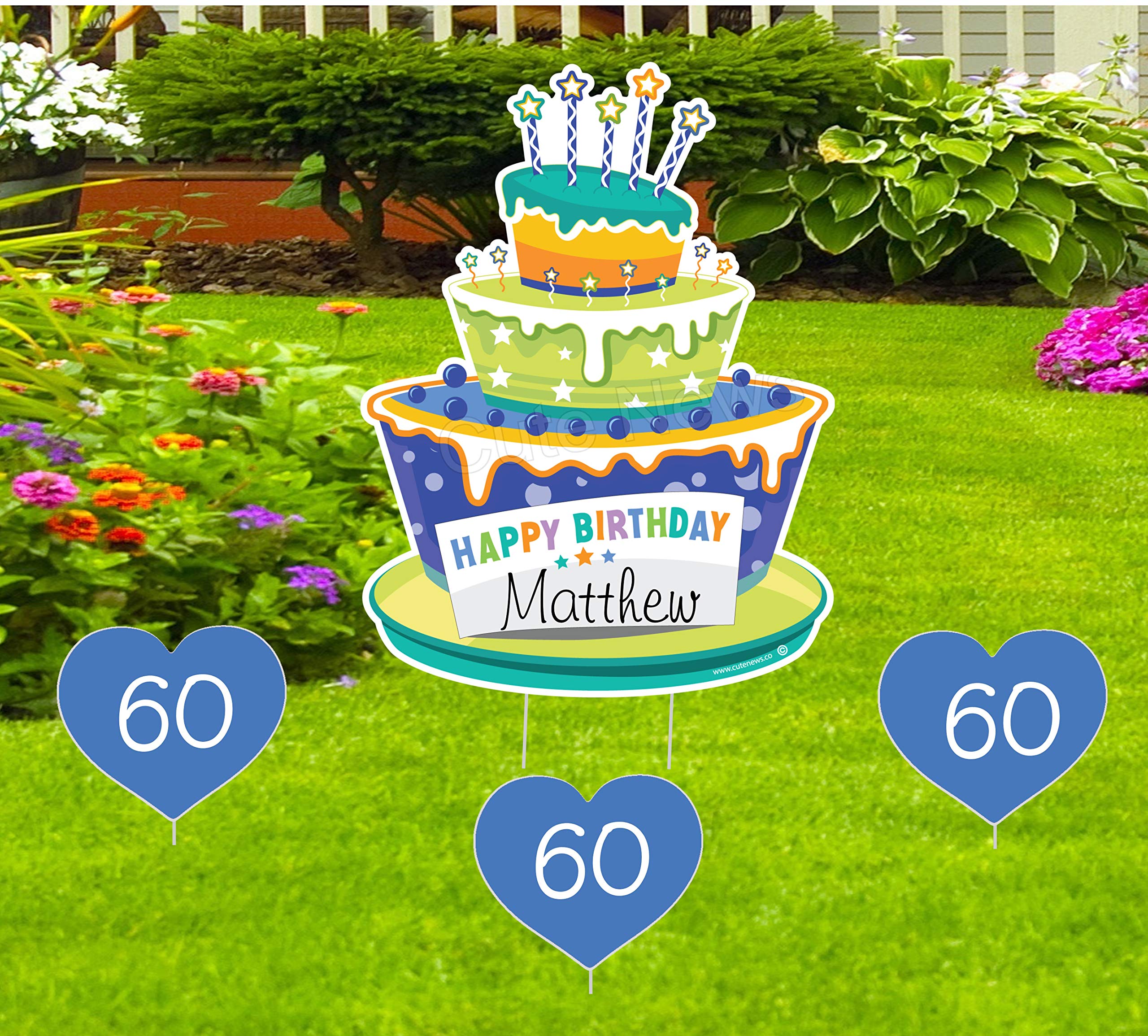 Custom 60th Birthday Yard Sign Kit - Personalized Name & Age Outdoor Lawn Decoration for Happy Birthday Party | Blue Honk It's My Birthday Celebration | Great Gift for Adult Men | Perfect for Backyard Decorations & Milestone Birthday Parties