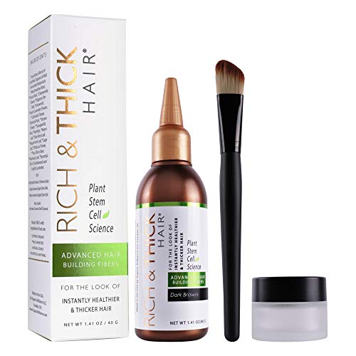 RICH & THICK HAIR Plant Stem Cell Hair Building Fibers for Men - Instant Thinning Hair Solution, Natural Root Touch-Up, Volumizing Dry Shampoo (Dark Brown, 40g/1.41oz) - Perfect for Daily Styling, Special Occasions & Confidence Boost