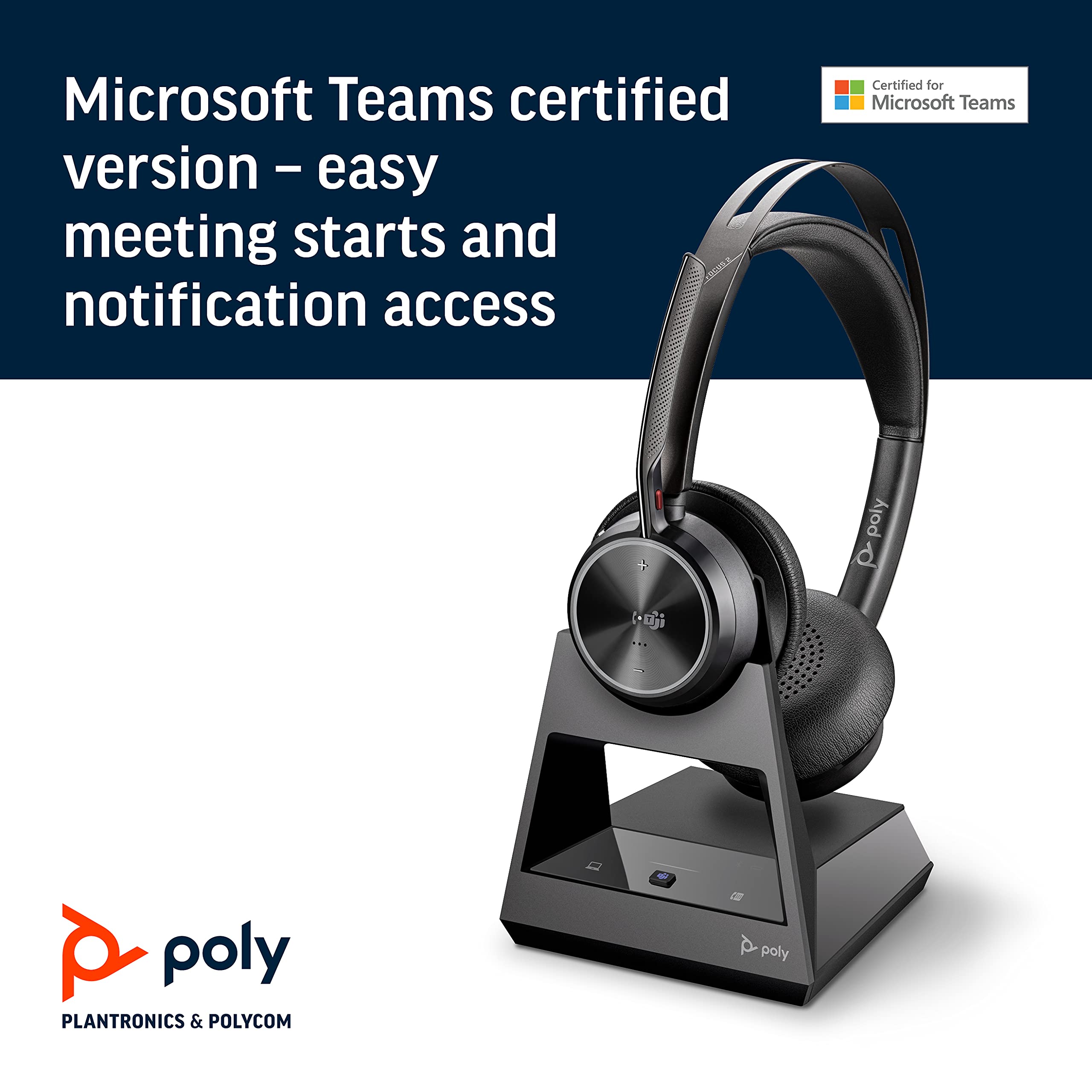 Poly Voyager Focus 2 Office USB-A Bluetooth Headset with Boom Mic - Active Noise Canceling for PC, Mac & Desk Phone - Certified for Microsoft Teams, Zoom & More - Perfect for Remote Work & Video Conferencing