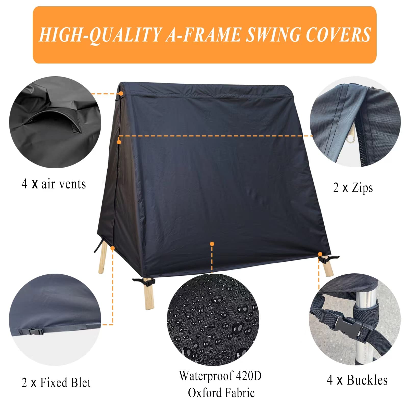**Waterproof A-Frame Patio Swing Cover - UV Resistant 3-Seat Outdoor Furniture Protector (72x67x55 Inch) for Courtyard, Garden & Backyard Use**