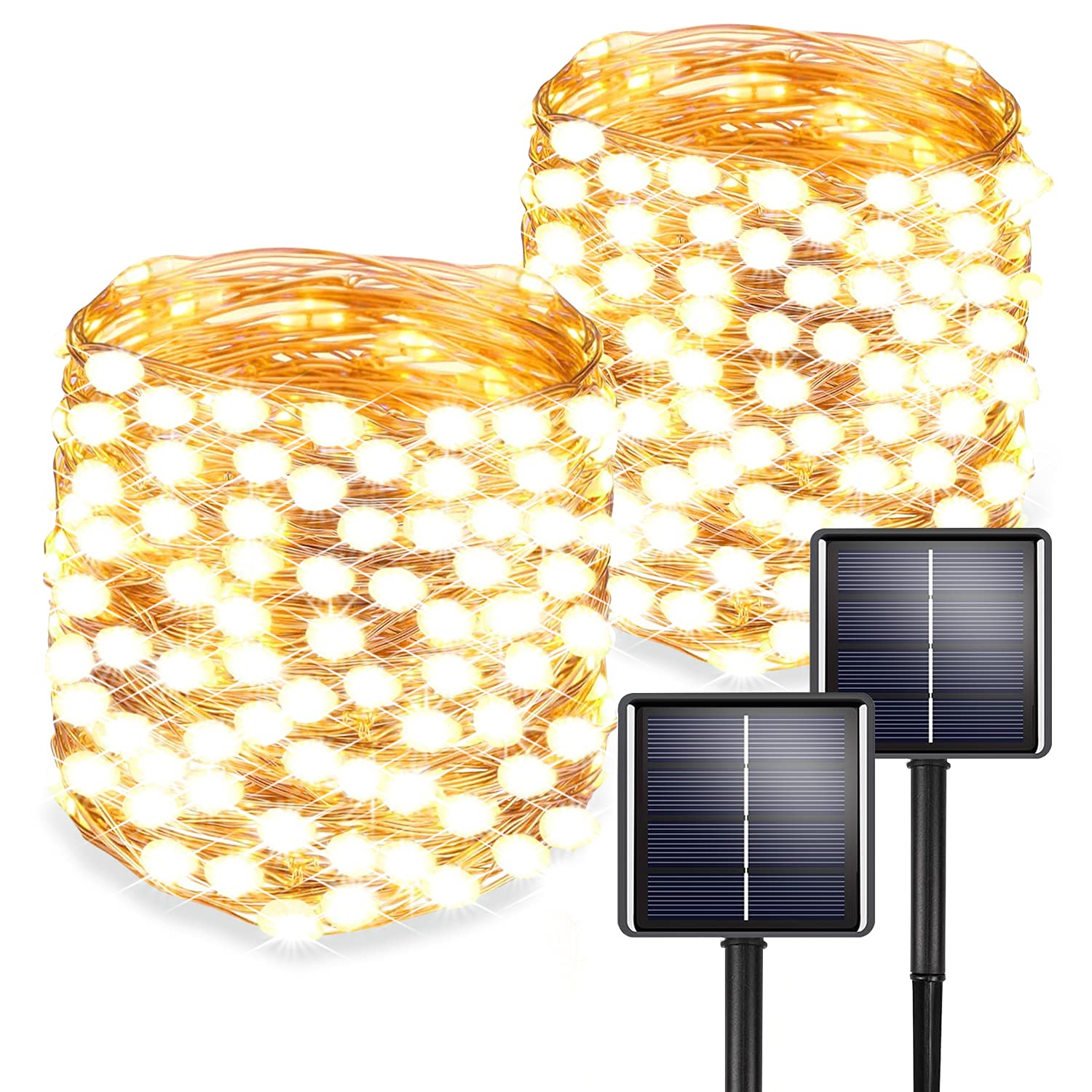 2-Pack 200 LED Solar Fairy Lights Outdoor - Upgraded Oversized Bulbs & Super Bright Solar String Lights - 8 Lighting Modes for Garden, Patio, Yard, Pathway, Wedding, Party & Holiday Decorations (Warm White)