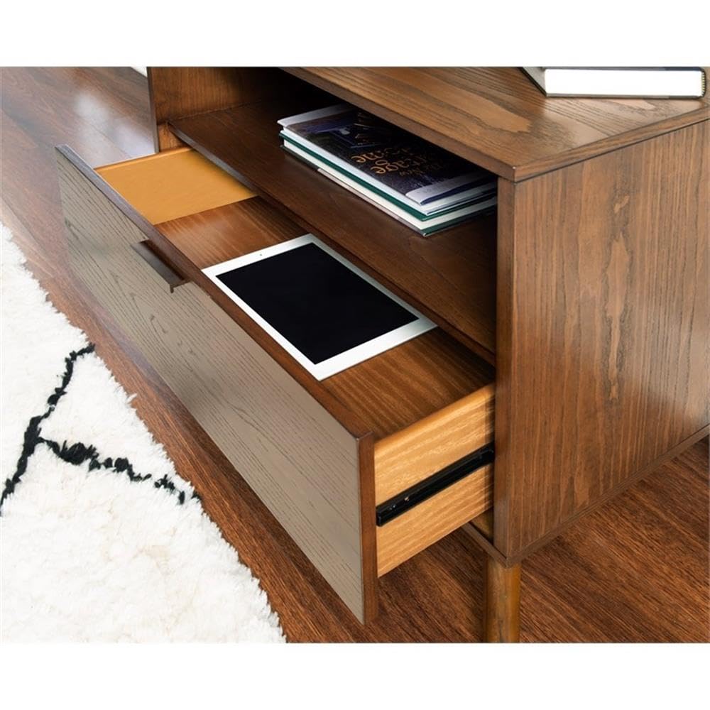 Linon Moore Nightstand with Open Storage & One Drawer - Brown Wood Finish, Tapered Legs - Perfect for Bedrooms, Guest Rooms & Small Spaces