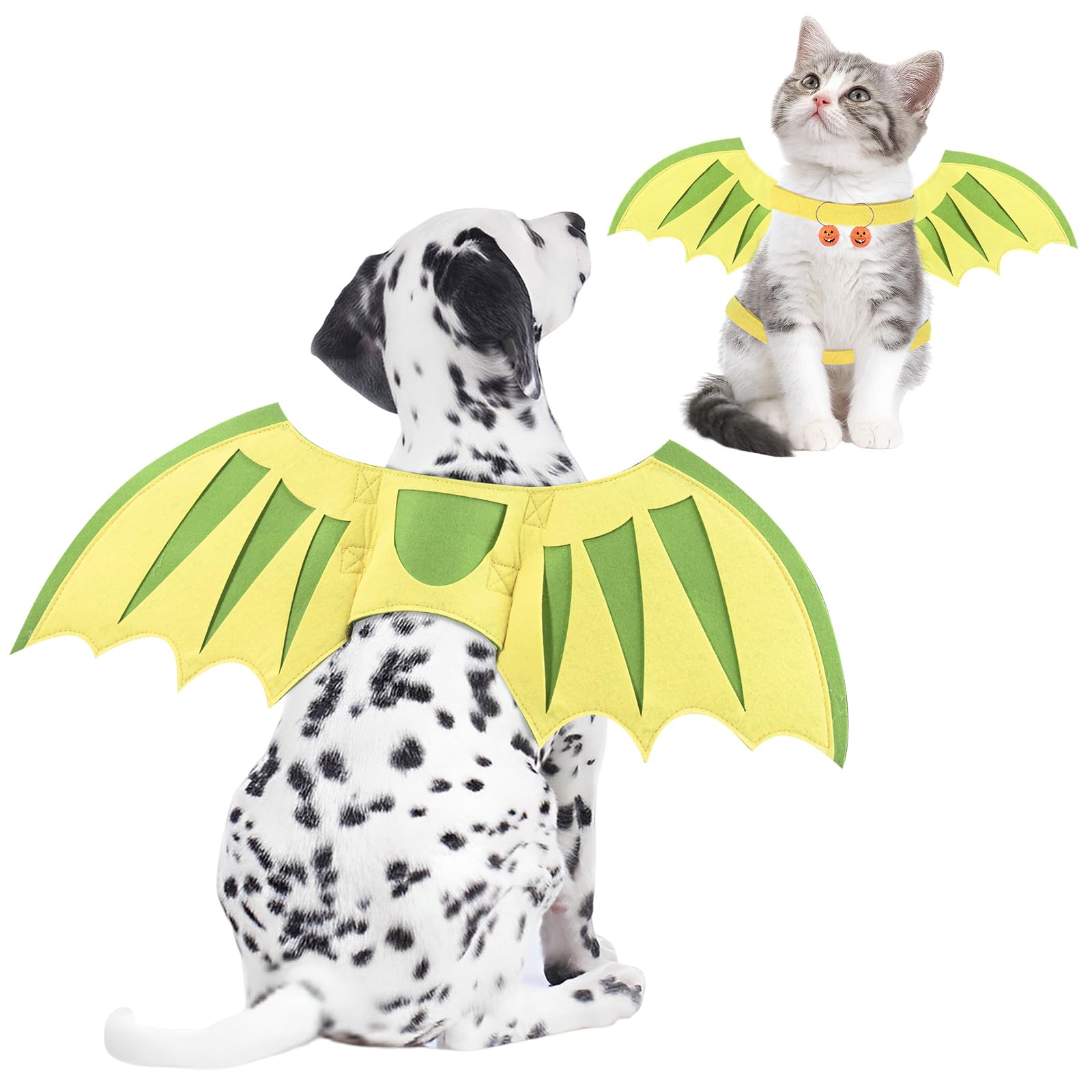 Halloween Dog Wings Costume - Dragon & Dinosaur Wings for Small Medium Large Dogs | Pumpkin Bells Pet Costume Accessories for Christmas, Birthday Parties & Cosplay Events