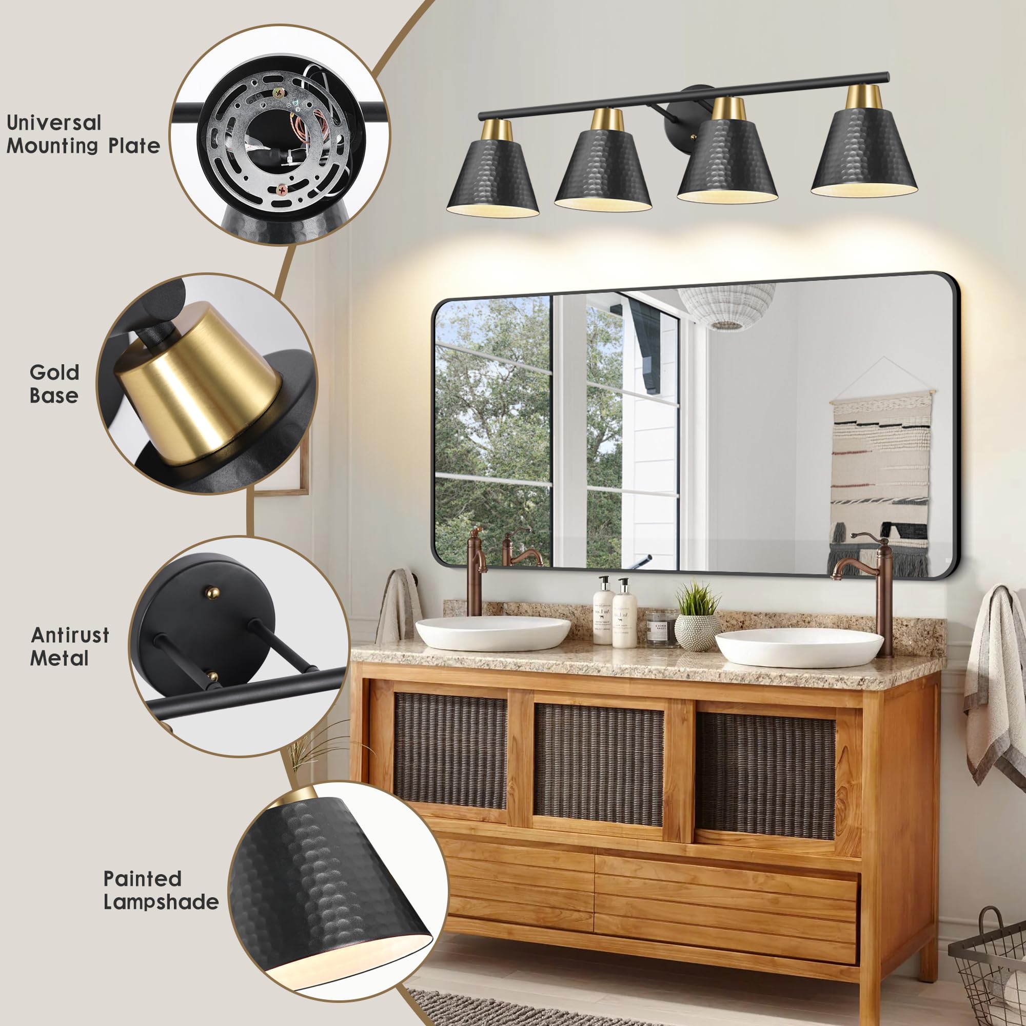 4-Light Vanity Light for Bathroom - Modern Wall Sconce with Warm White Lighting - Perfect Over Mirror Bathroom Lights for Bedroom & Vanity Areas - Dimmable LED Bathroom Lighting Fixture for Home Decor