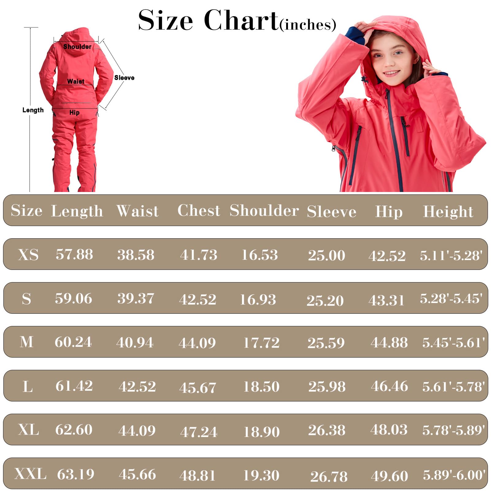 Women's One Piece Ski Suit - Windproof Waterproof Snowsuit with Detachable Hood for Snowboarding & Winter Sports | Warm Breathable Jumpsuit for Skiing, Snowmobiling & Cold Weather Activities