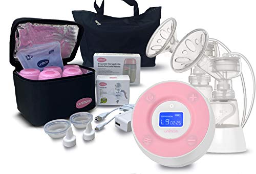 Unimom Double Electric Breast Pump – Minuet Bundle with Cooler, Bottles & Switch Kit – Touch LCD Display – Portable for Travel, Work & Home Use – by Unimom