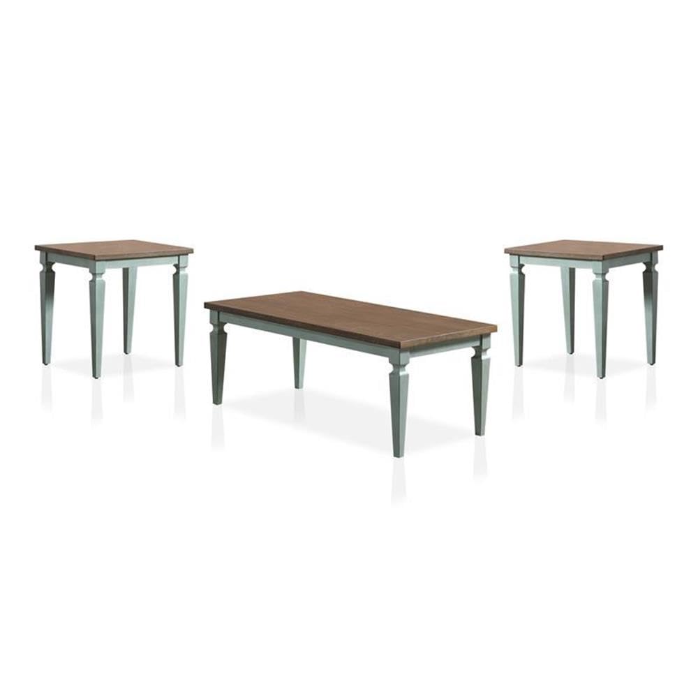 BOWERY HILL Wood Coffee Table Set - Antique Blue for Living Room Decor