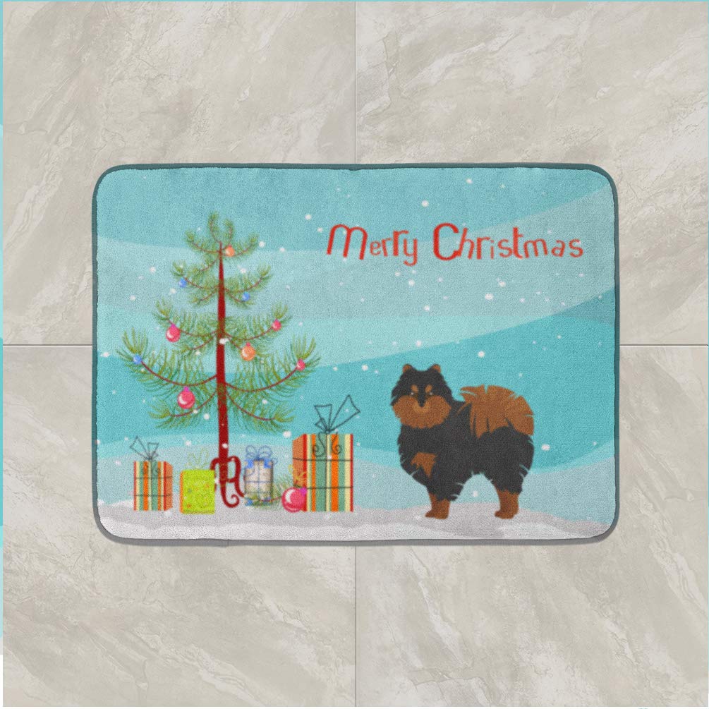 Pomeranian Christmas Tree Non-Slip Bath Mat - Machine Washable Memory Foam Rug for Bathroom & Kitchen, Quick Dry Durable Decor - Perfect for Holiday Home Decor & Pet Lover Gifts