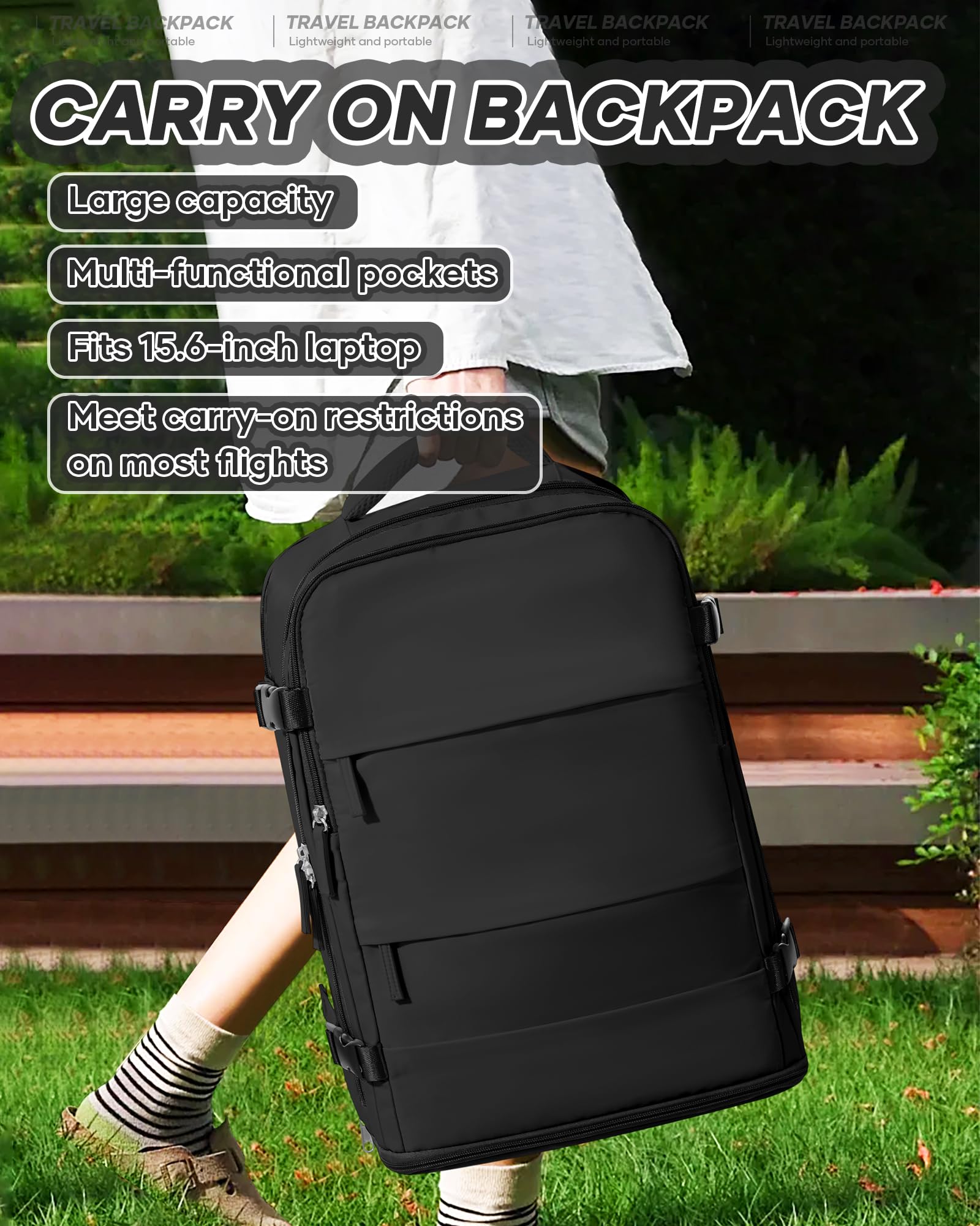 Lightweight Travel Backpack for Women & Men - Airplane Approved Carry On Backpack, Hiking & Personal Item Bag - Perfect for Air Travel, Weekend Getaways & Outdoor Adventures