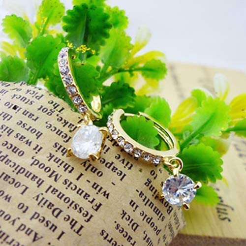 Shining Zircon Crystal Drop Dangle Earrings for Women - Golden Hoop Leverback Earrings with Sparkling Stones, Elegant Jewelry Gift for Her - Perfect for Parties, Weddings & Special Occasions