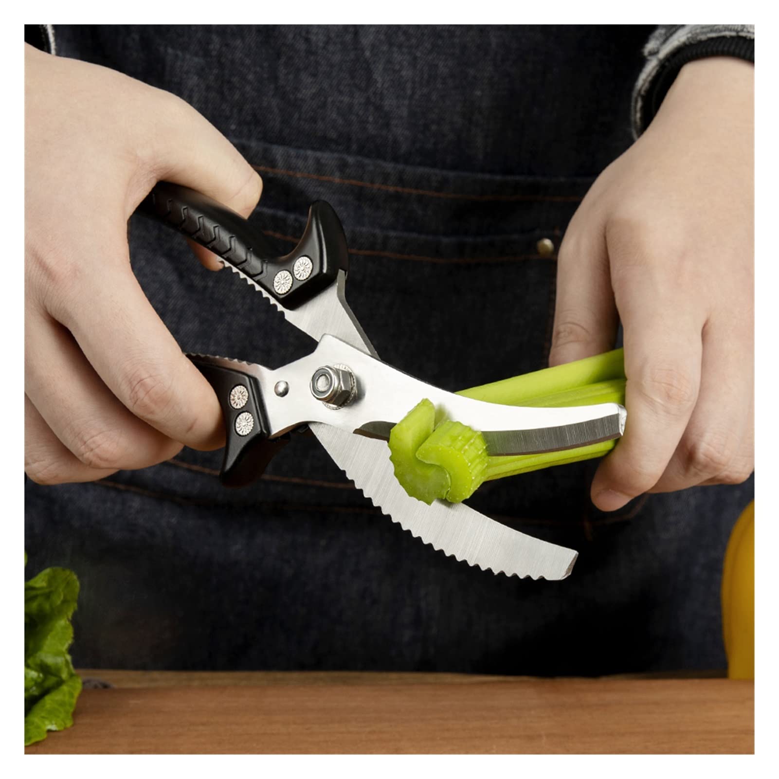 Premium 4mm Thick Blade Kitchen Shears - Heavy Duty Poultry Scissors for Cutting Chicken Bones, Herbs & More | Ergonomic Seahorse Design with Safety Lock | Ideal for Home Cooking, Butchering & Food Prep (Black)