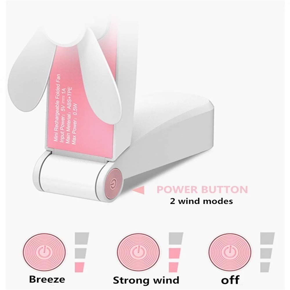 Handheld Mini Fan USB Rechargeable - Portable Folding Pocket Fan with 2 Speeds | Small Travel Fan for Home, Office, Camping & Outdoor Activities | Perfect for Summer, Travel & Hot Weather (Pink)