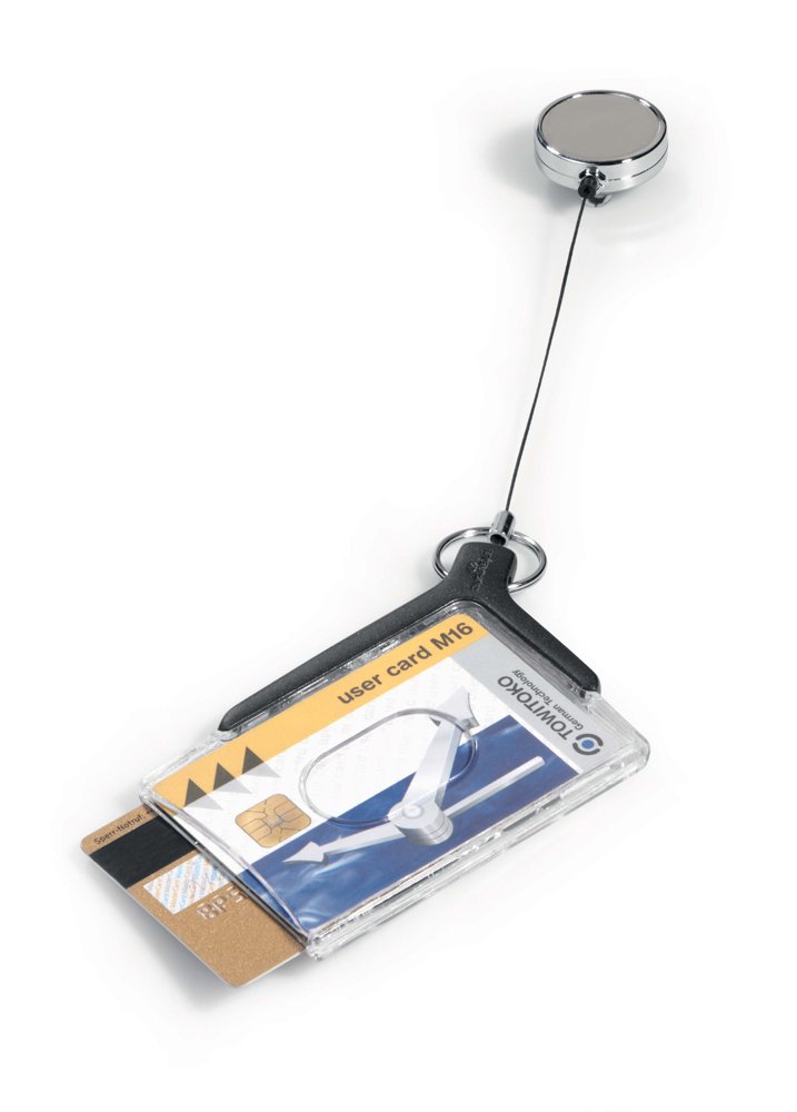 Durable Retractable Badge Holder for Two Cards - Charcoal (Pack of 10) | Ideal for Work ID, Security Access & Events - 830858