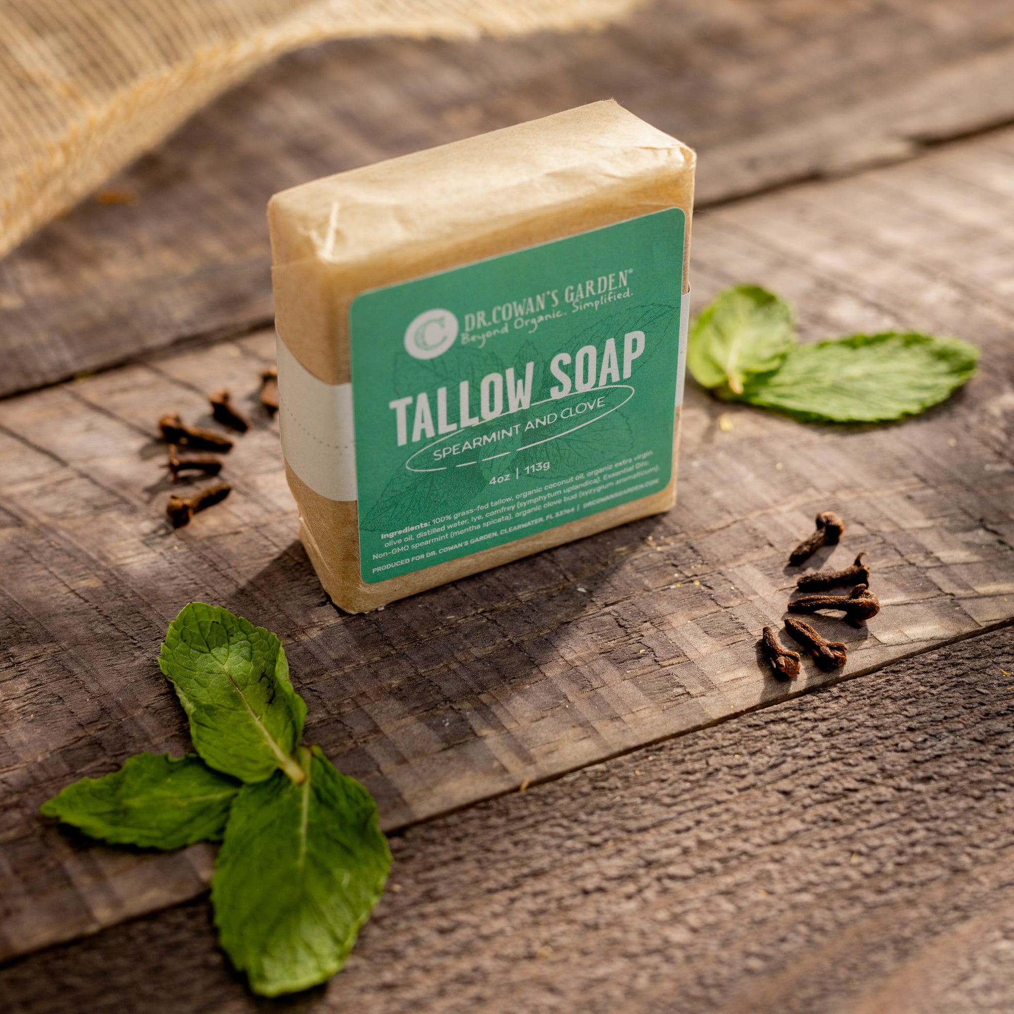 Organic Spearmint & Clove Tallow Soap Bar - All-Natural Handmade Soap for Sensitive Skin - Moisturizing & Antibacterial - Perfect for Dry Skin, Eczema & Acne Care - Home Spa & Gift Idea
