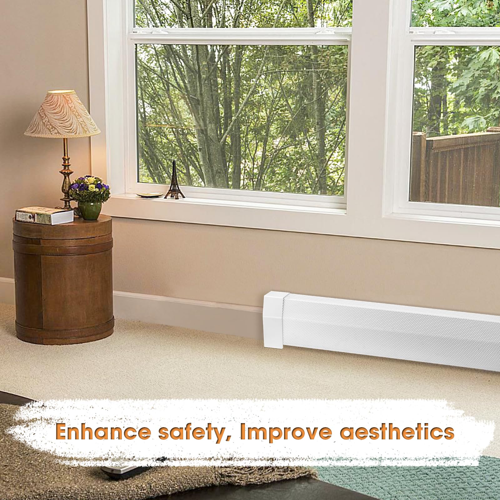 6ft Steel Easy Slip-On Baseboard Heater Cover with End Caps - White Replacement Cover for Bathroom & Hydronic Heating Systems | Durable & Stylish Home Upgrade for Modern Interiors