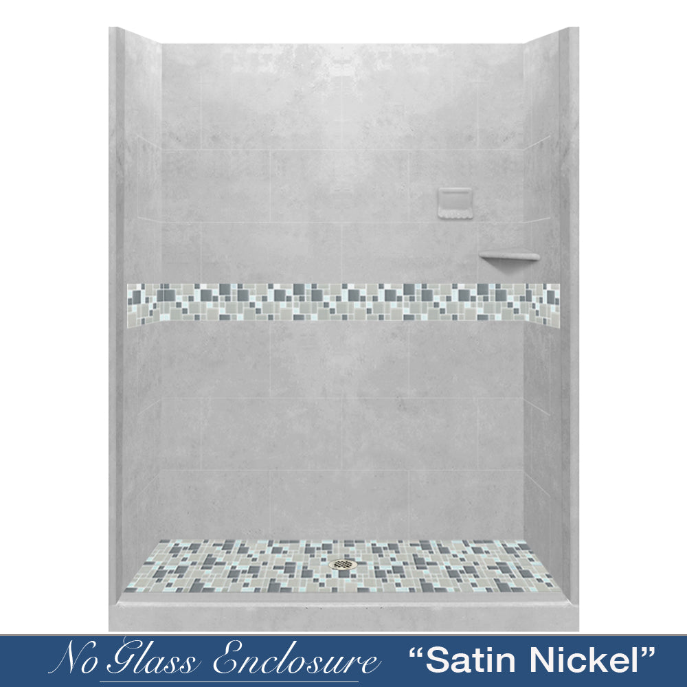 60 Alcove Portland Cement Sistine Stone & Newport Mosaic Accent Tile DIY Shower Remodel Kit - Waterproof Bathroom Wall Tile for Shower Surround, Backsplash, and Flooring