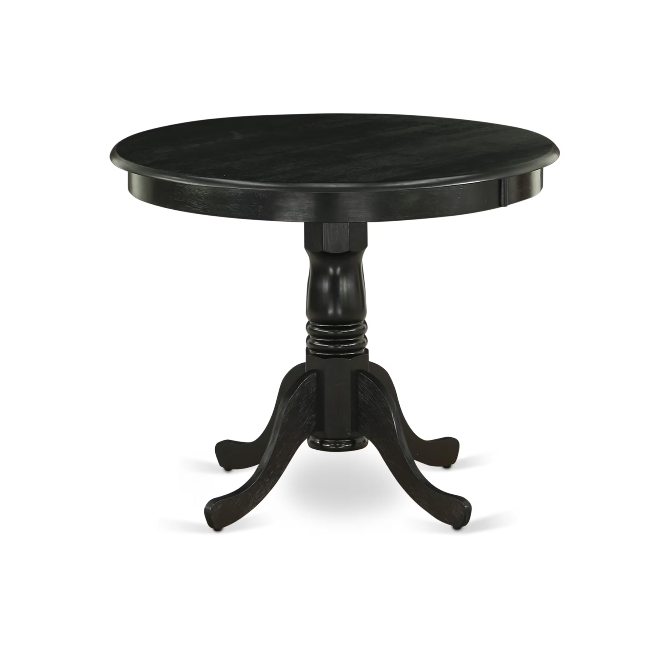 East West Furniture ANMZ3-AB6-50 3-Piece Round Dining Table Set with Pedestal Base & 2 Dark Gotham Grey Upholstered Chairs, 36x36 Inch, Wirebrushed Black - Perfect for Small Kitchen, Breakfast Nook, or Apartment Dining Space