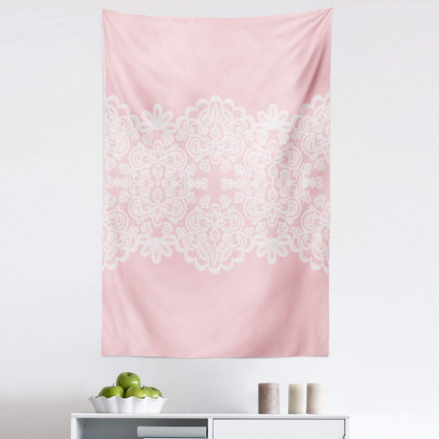 Ambesonne Vintage Floral Tapestry - Pink and White Needlework Design on Pastel Background, 30