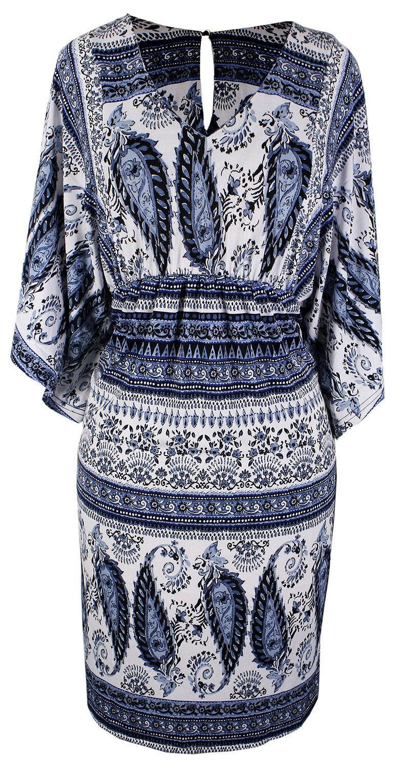 Vintage Paisley Print Wide Sleeve V-Neck Knee-Length Tribal Dress for Women - Boho Chic Summer Outfit for Beach, Festival & Casual Wear