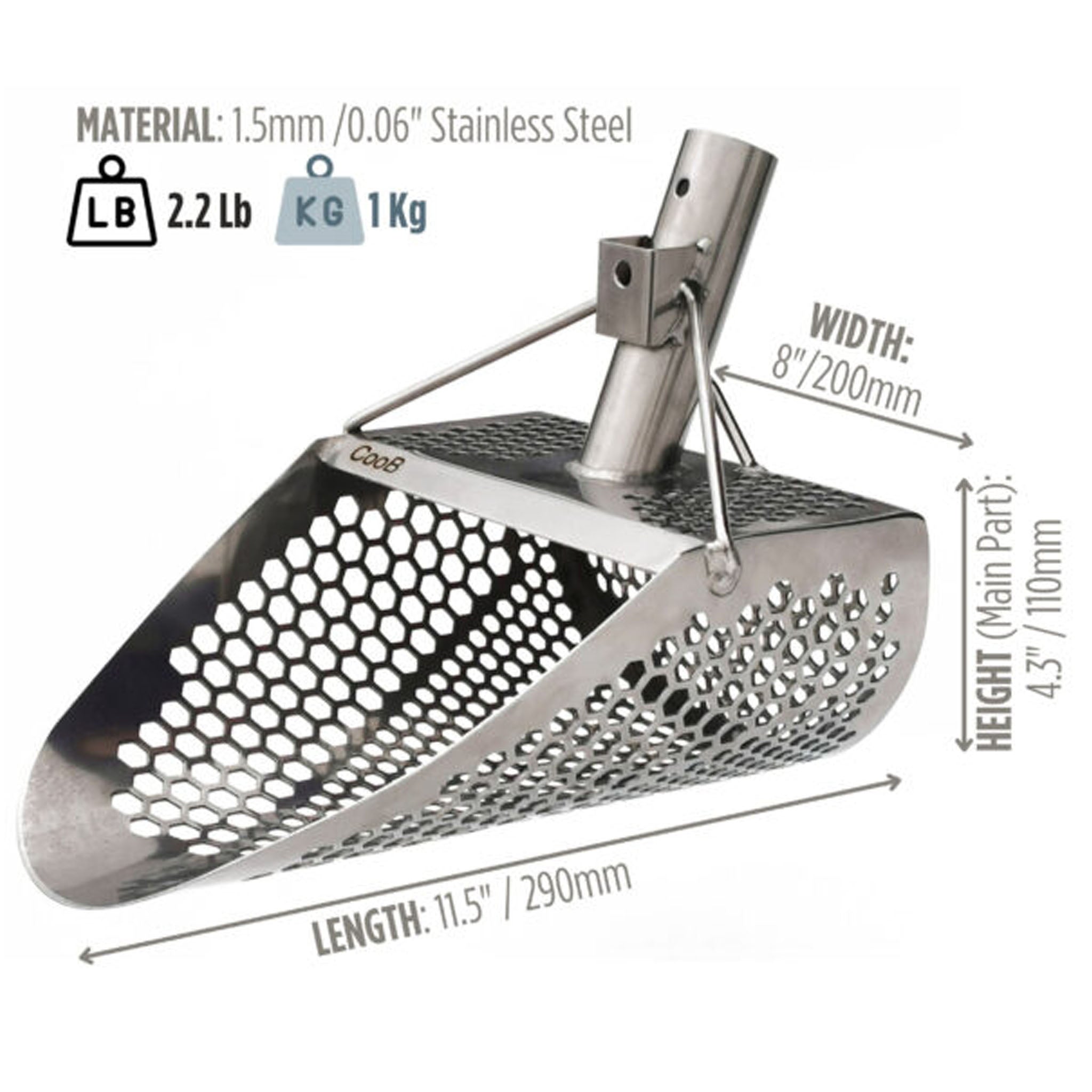 Premium Stainless Steel Hand Sand Scoop with Hexagon Holes - 11.5