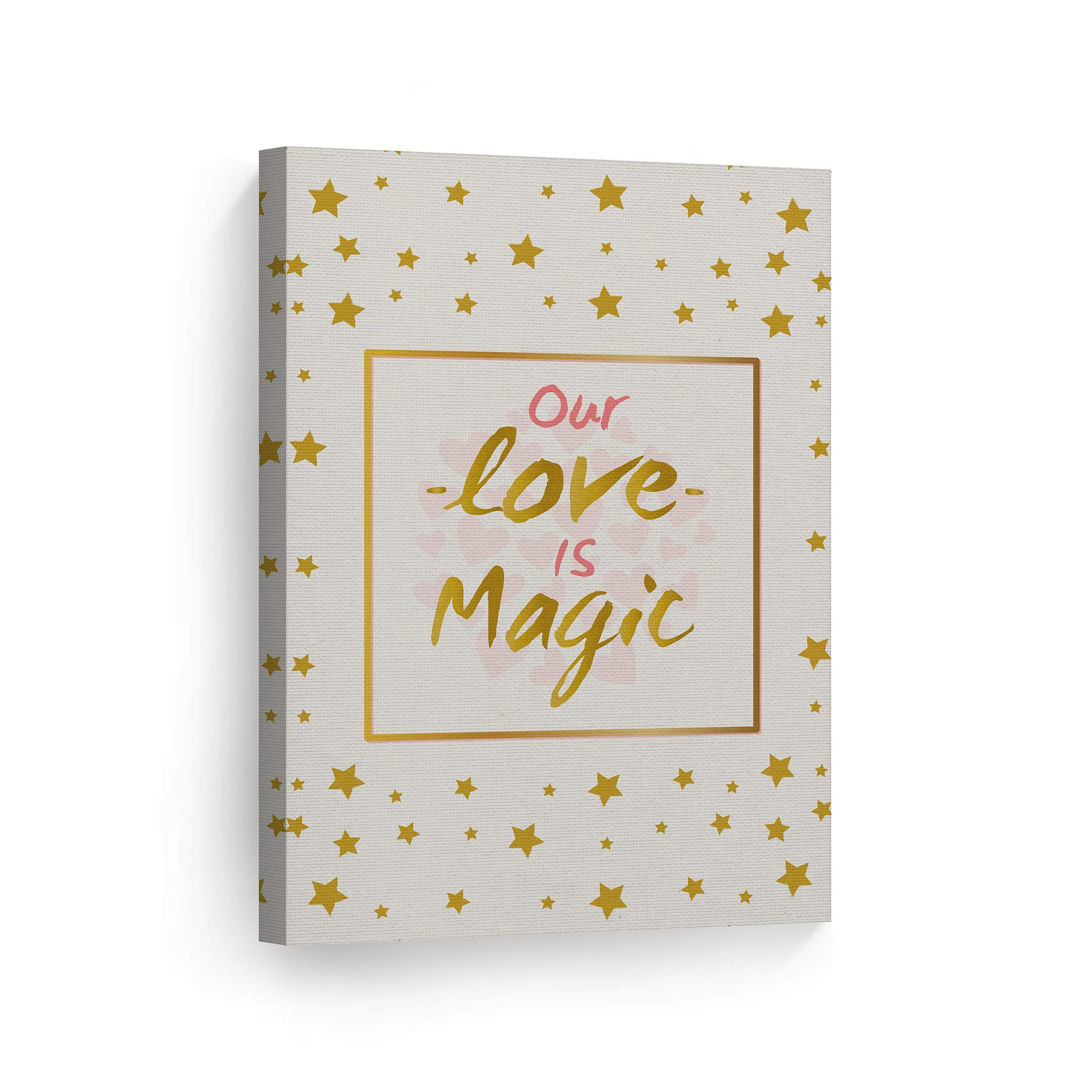 Our Love is Magic Quote Canvas Wall Art - Golden Stars Background, Ready to Hang Nursery Decor for Baby & Kids Room - 40x30 Inch Made in USA | Perfect for Bedroom, Living Room & Gift Ideas