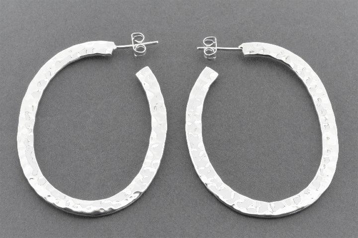 Oval Hammered Flattened Hoops Sterling Silver Earrings - Elegant Boho Jewelry for Women, Perfect for Everyday Wear & Special Occasions