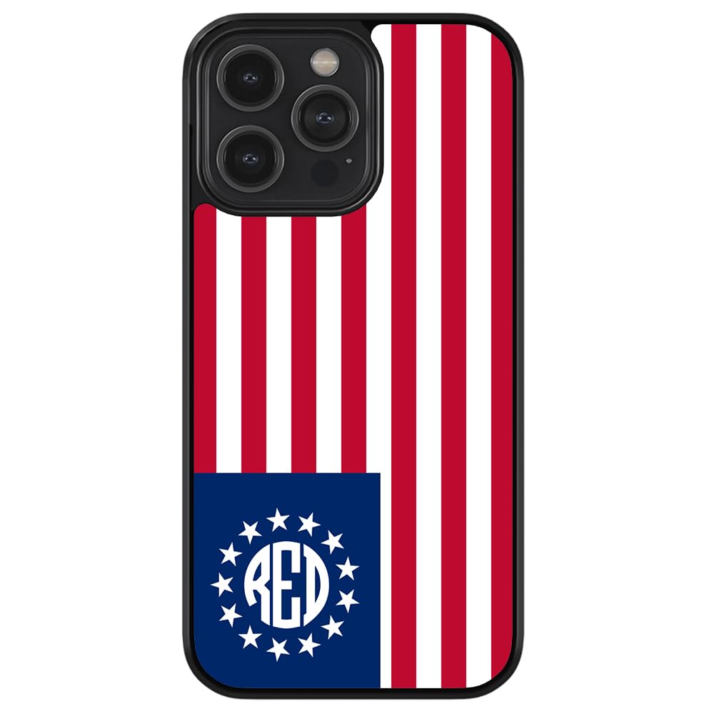 Betsy Ross Flag Monogram Black Rubber Phone Case for iPhone 16 Pro Max/Plus, 15 Pro Max/Plus, 14 Pro Max/Plus, 13 Pro Max/Mini, 12 Pro Max, 11, X, 8, 7 Plus - Patriotic Protective Cover for Everyday Use & Special Occasions