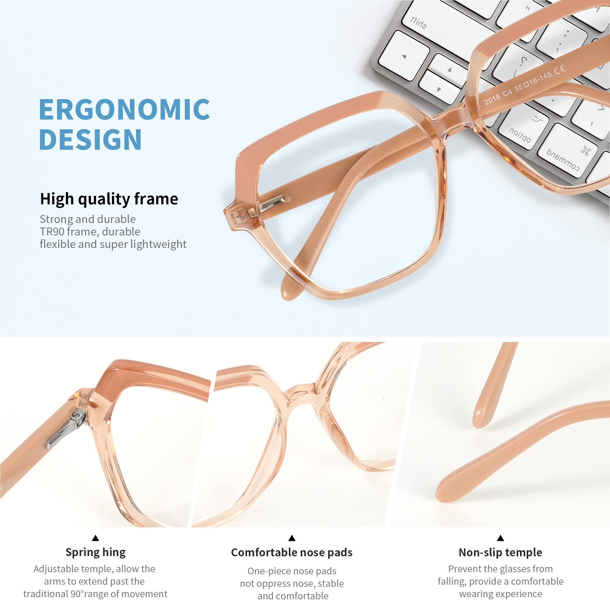 Blue Light Blocking Glasses for Women - Stylish Oversized Computer & Gaming Glasses with UV Protection - Reduce Eye Strain for Office Work, Online Classes & Late-Night Screen Use