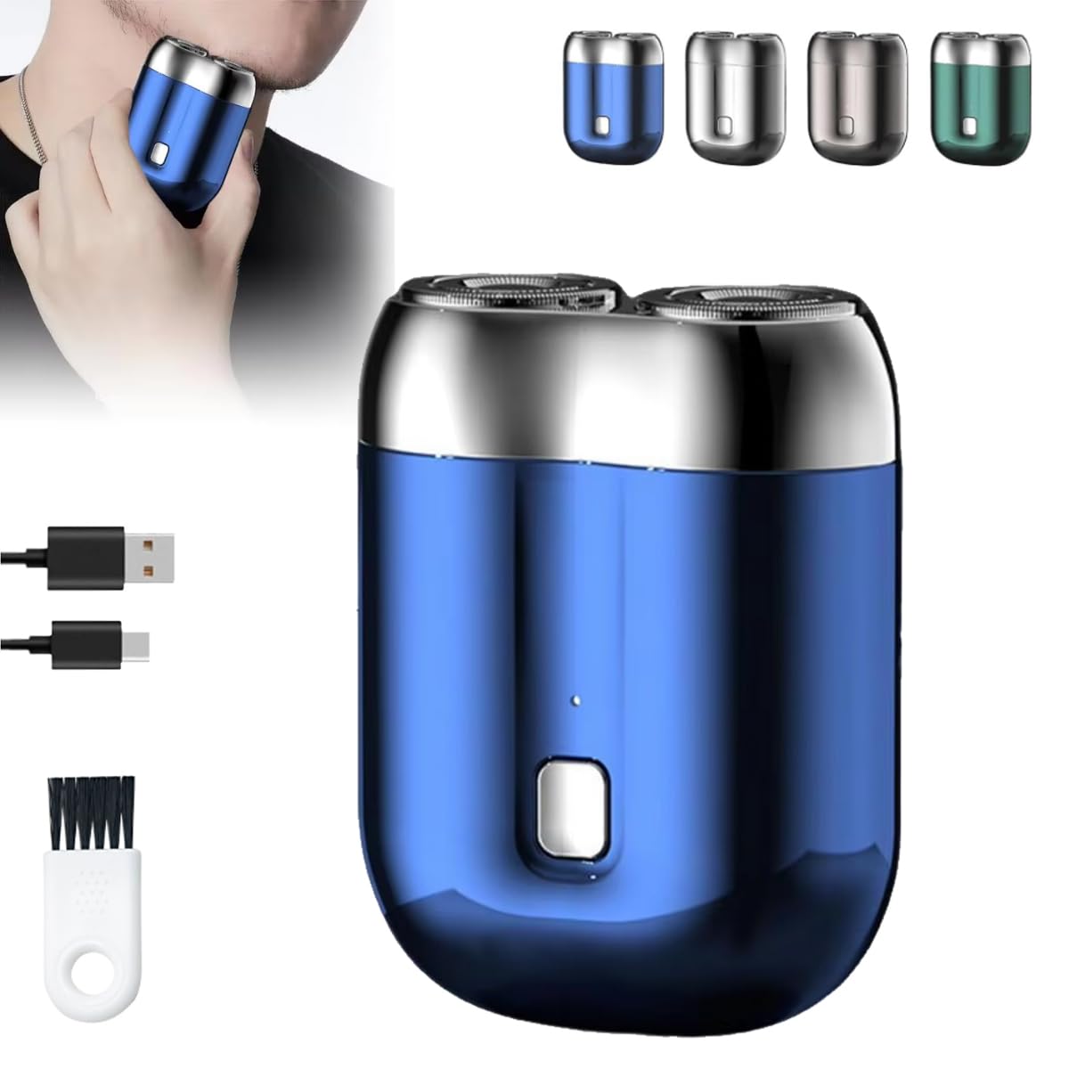 Jacooba Mini Dual-Head Electric Shaver for Men - USB Rechargeable, Waterproof, Portable Travel Shaver - Compact & Lightweight Design - Perfect for Business Trips, Gym Bags & On-the-Go Grooming (Blue)